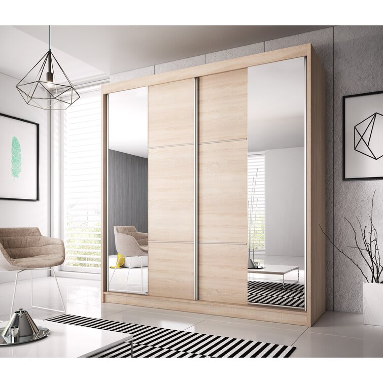 Mirrored on sale wardrobe wayfair